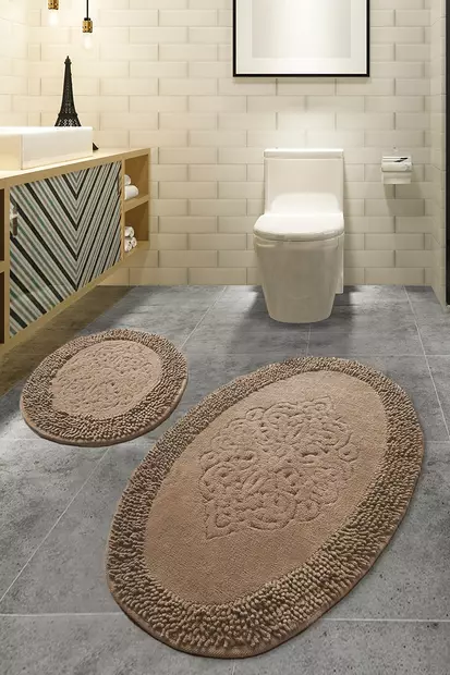 Badrumsmatta Set Mijölnir Flerfärgad 100% Bomull Antibakteriell Halkfri 50x60 cm & 60x100 cm - Badrumsmattor och våtrumsmattor - 8681875273205 - 1