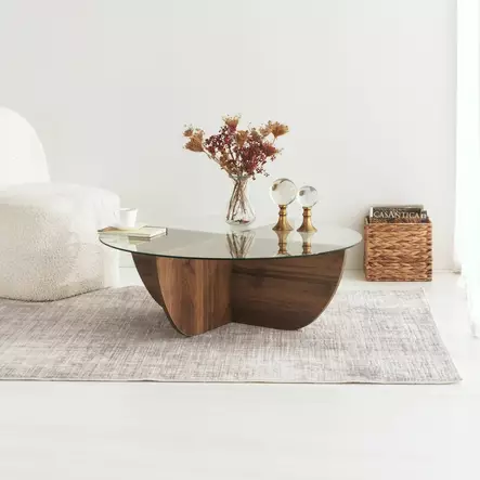 Soffbord Hanah Home Lily Valnöt Härdat Glas Spånskiva 90x30x90 cm - Soffbord - 8683342746885 - 2