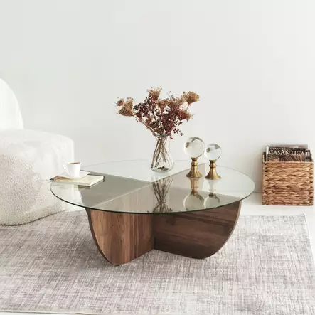 Soffbord Hanah Home Lily Valnöt Härdat Glas Spånskiva 90x30x90 cm - Soffbord - 8683342746885 - 1