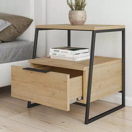 Sängbord Hanah Home Pal Oak Ek Spånskiva 45x50x41 cm - Nattduksbord - 8683342782685 - 2