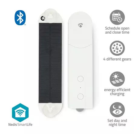 SmartLife Robot med Gardin | Kabelsystem | Panelgardiner / Romerska persienner / Rullgardiner | Solar Powered / Strömadapter | 2000 mAh | Bluetooth® | Vit - Övrig automation och fjärrstyrning - 5412810419715 - 1