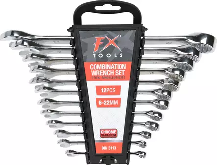 FX Tools 12-delad kombinyckelsats 6–22 mm – hållbart kromvanadium, matt yta - Andra handverktyg - 8721037000505 - 1