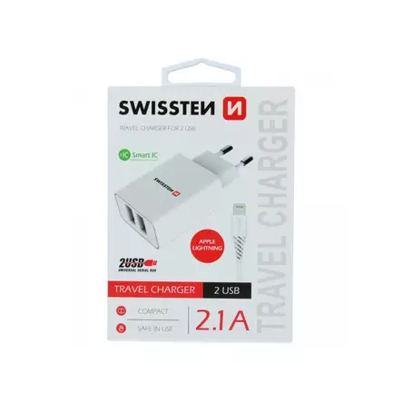 Laddare 2,1A + Lightning-kabel 1,2m vit - Nätladdare - 8595217464445 - 2