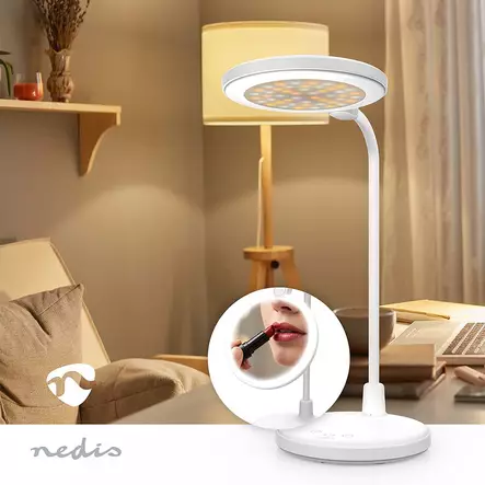 LED Bordslampa | Dimbar | Integrerad spegel | 3 Ljuslägen | 100 lm | Uppladdningsbar | Peka på funktion | Vit - Golv- och bordslampor - 5412810475445 - 5