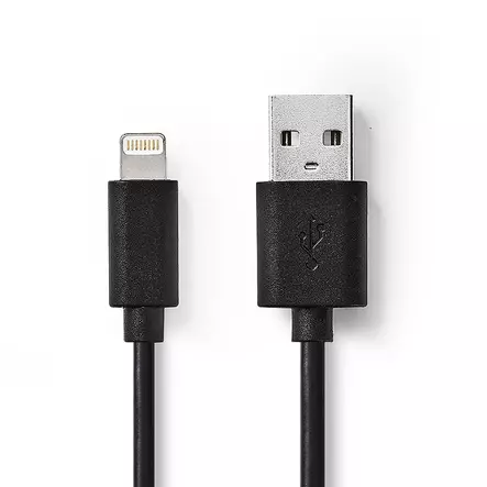 Lightning Kabel | USB 2.0 | Apple Lightning, 8-stifts | USB-A Hane | 480 Mbps | Nickelplaterad | 1.00 m | Rund | PVC | Svart | Låda - Blixtkablar - 5412810288755 - 2