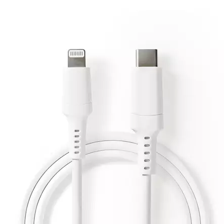 Lightning Kabel | USB 2.0 | Apple Lightning, 8-stifts | USB-C Hane | 480 Mbps | Nickelplaterad | 1.00 m | Rund | PVC | Vit | Låda - USB-kablar - 5412810315505 - 2
