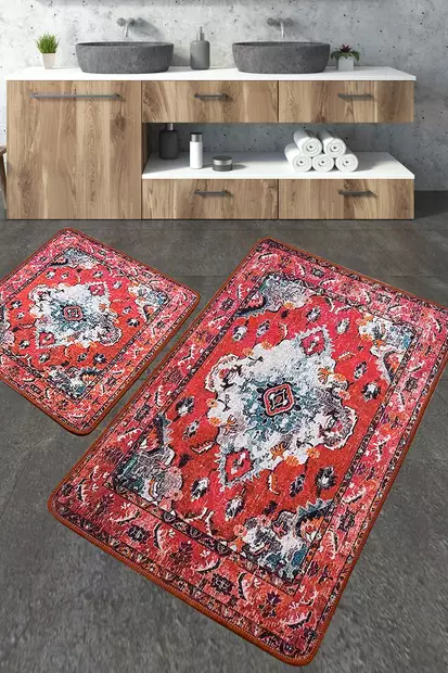 Badrumsmatta Set Mijölnir Blå Antibakteriell Halkfri 100% Polyester 50x60 cm & 60x100 cm - Badrumsmattor och våtrumsmattor - 8683342800815 - 1