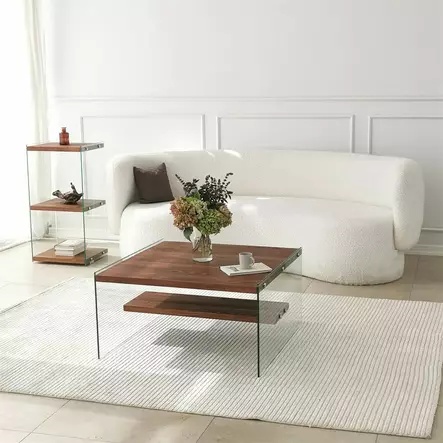 Soffbord Hanah Home Aqua Natur Härdat Glas Massiv Furu 75x40x75 cm - Soffbord - 8684282402435 - 2