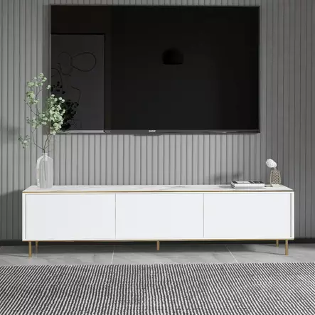 TV-bänk Hanah Home Imaj Vit Marmormönster Spånskiva 180x45,2x35 cm - TV-bänkar - 8684282548485 - 2