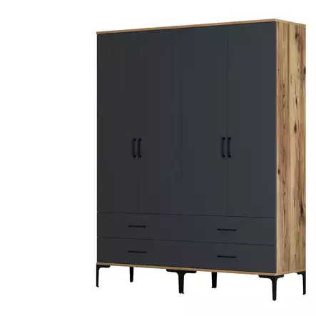 Garderob Hanah Home Kumsal TT Valnöt Antracit Spånskiva 160x47,5x201,4 cm - Garderober - 8684282089575 - 1