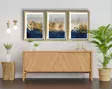 Inramad MDF-tavla Wallity Guld Marinblå Grå MDF 38x53 cm 3 Delar - Tavlor och ramar - 8683743825295 - 2