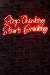 Dekorativ Led Väggbelysning Wallity Stop Thinking Start Drinking Röd Plast 34x78 cm - Ljussmycken och ljusfigurer - 8683342965675 - 4