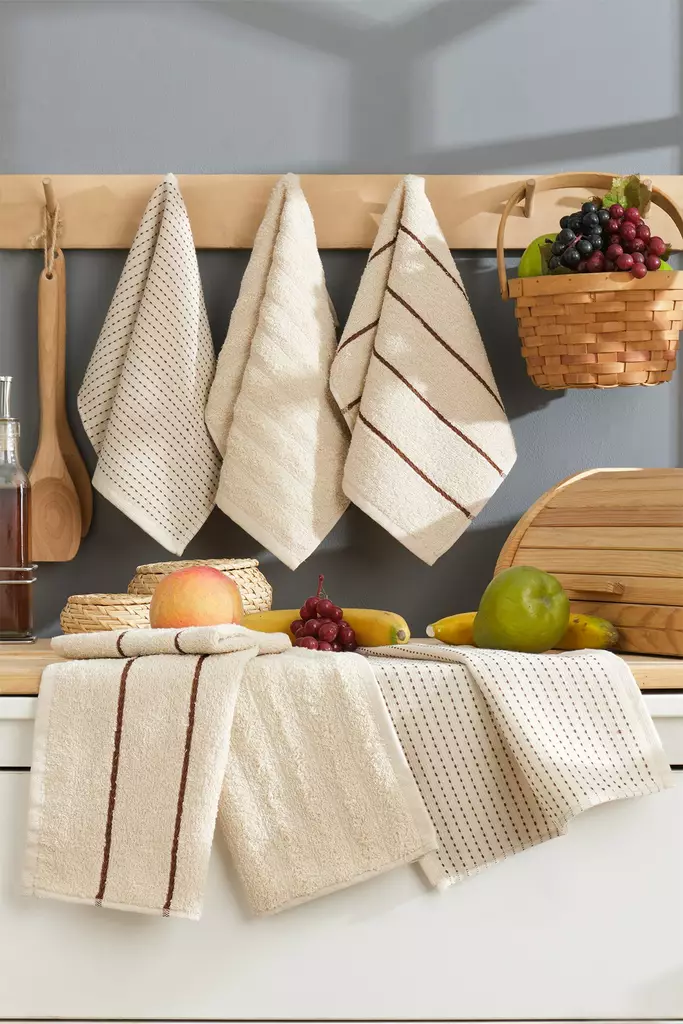 Tvätthandduk Set Mijölnir Beige 100% Bomull 30x50 cm 6 Delar - Handdukar - 8684283346295 - 1