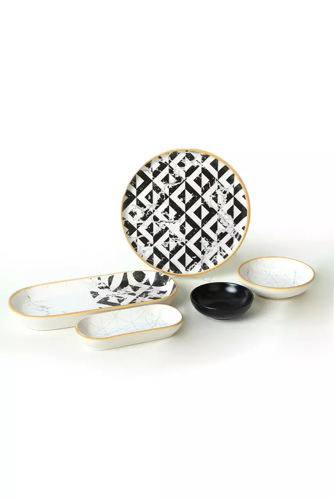 Frukostset Hermia Svart Vit Keramik 18 Delar - Serveringsfat - 8684282417835 - 1