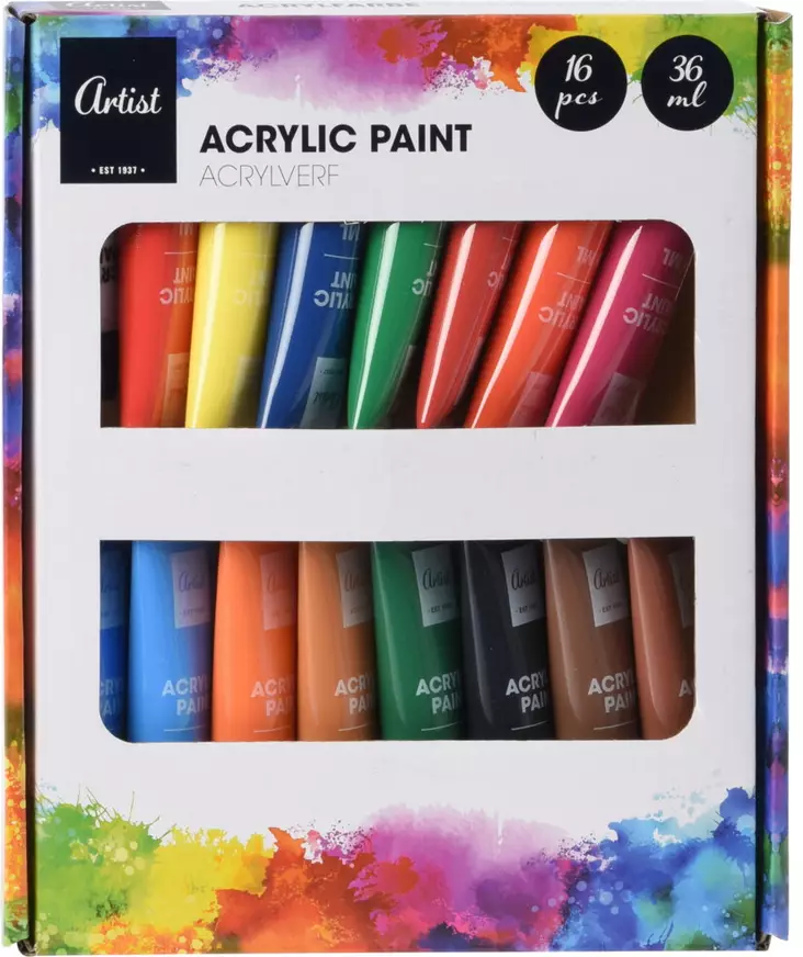 Akryyliv=C3=A4rit 36ml 16pkpl/pkt P=C3=A4=C3=A4kuva - Akrylfärger och målarfärger - 8719987846885 - 1