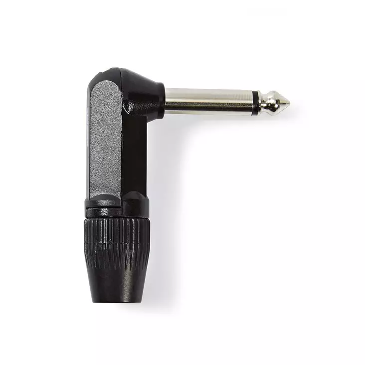 Ljudkontakt | Vinklat | Hane | Nickelplaterad | Löda | Kabel input diameter: 8.0 mm | Aluminium | Svart | Plastpåse | 1 st. - Ljudkontakter och pluggar - 5412810296415 - 1