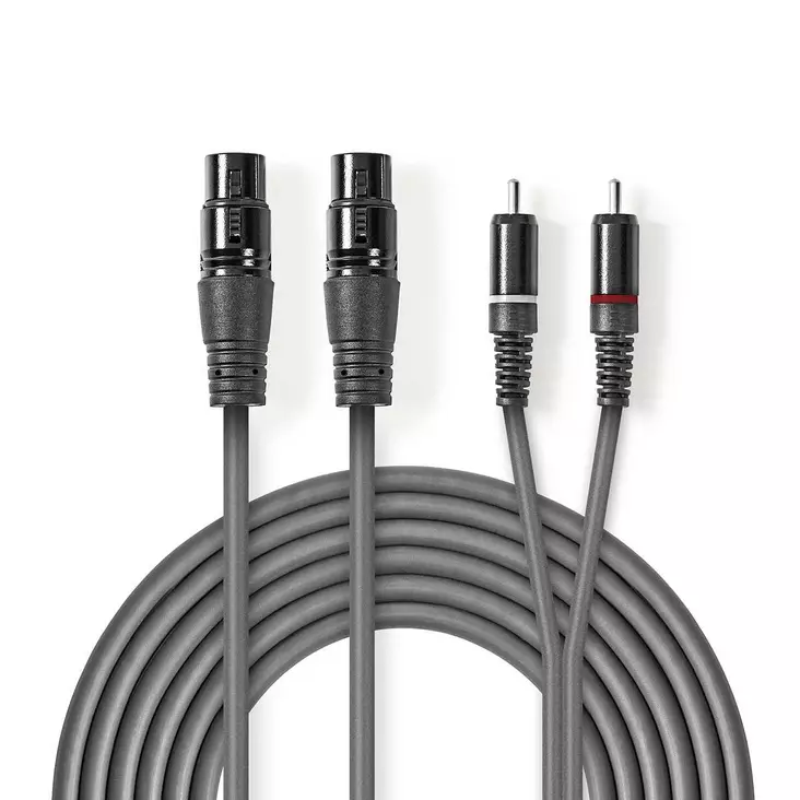 Balanserad ljudkabel | 2x XLR 3-Pin Hona | 2x RCA Hane | Nickelplaterad | 1.50 m | Rund | PVC | Mörkgrå | Kartonghylsa - Ljudkablar - 5412810295845 - 1
