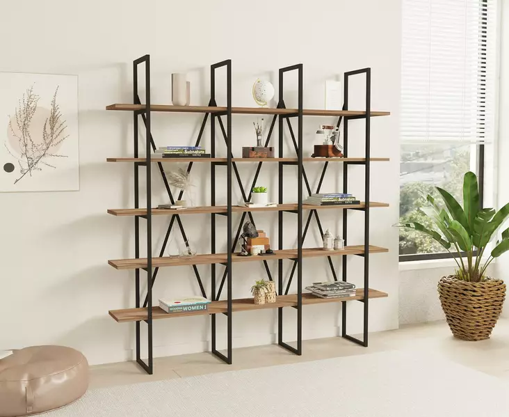 Bokhylla Hanah Home Beylerbeyi Svart Spånskiva Metall 160x160x26 cm - Bokhyllor - 8681875883145 - 1