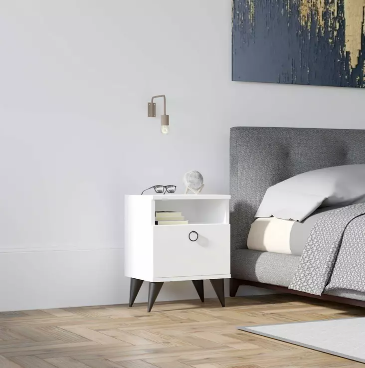 Sängbord Hanah Home Barlo Vit Spånskiva 40x50x40 cm - Nattduksbord - 8681875809305 - 1