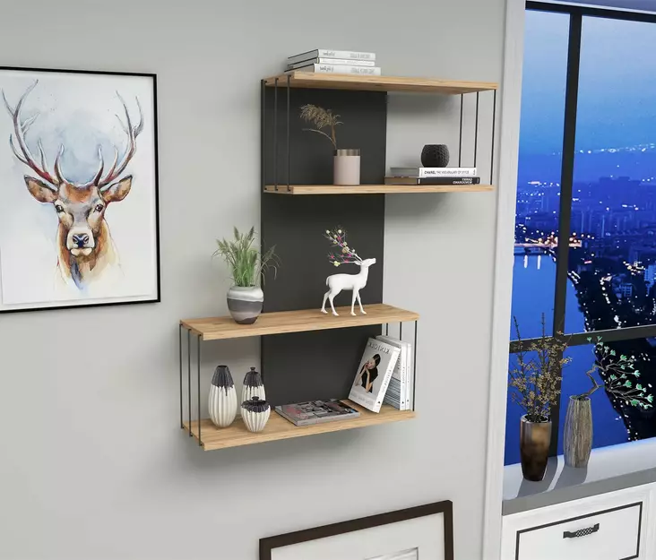 Vägghylla, antracit ek, 65 cm x 96 cm x 19 cm, hållbar, modern, rymlig - Hylla och klädhängare - 8683342320115 - 1