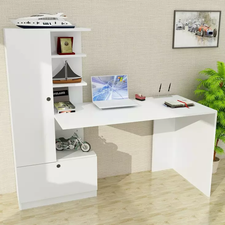 Skrivbord Hanah Home Domingos Vit Spånskiva 149,5x140x61,8 cm - Skrivbord - 8681875447125 - 1