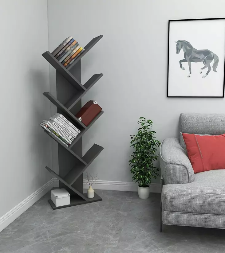 Bokhylla Hanah Home Hitit Antracit Spånskiva 46x128,5x22 cm - Bokhyllor - 8683342846585 - 1