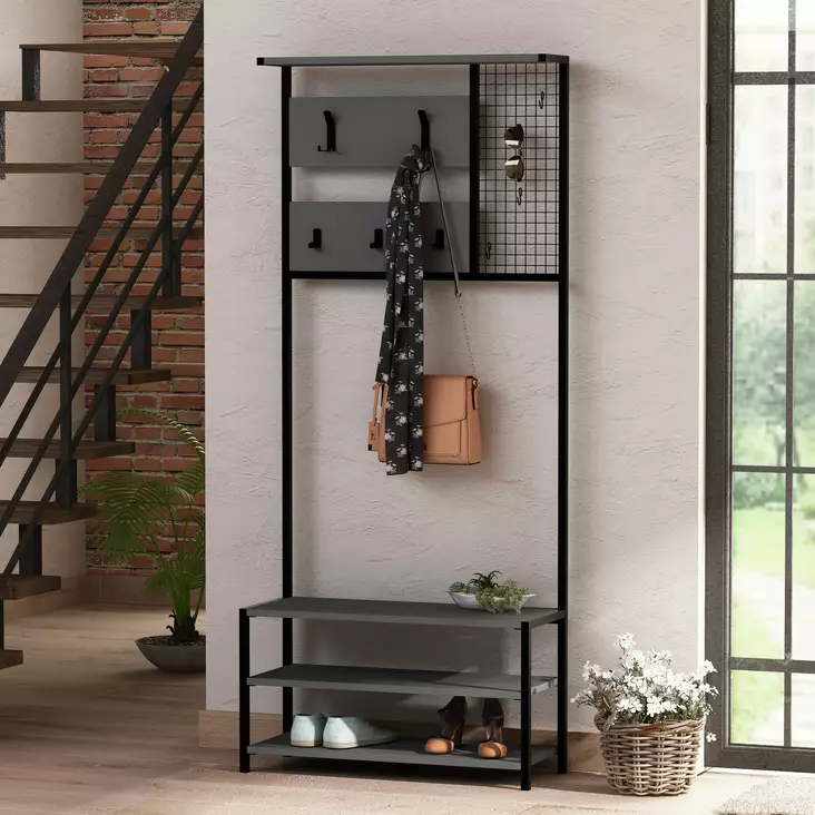 Hallmöbel Hanah Home Nomad Portmanto Antracit Spånskiva 78x182x30 cm - Hallskåp - 8681875478105 - 1