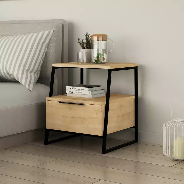 Sängbord Hanah Home Pal Oak Ek Spånskiva 45x50x41 cm - Nattduksbord - 8683342782685 - 1
