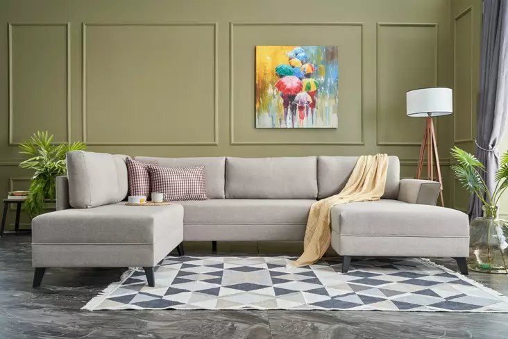 Hörnbäddsoffa Atelier del Sofa Eris Cream Polyester Linne 300x202x78 cm - Soffor - 8682870658905 - 1