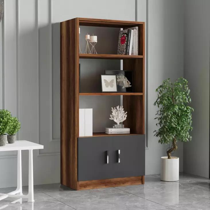 Bokhylla Hanah Home Vo4 Ba Valnöt Antracit Spånskiva 63,6x140x37,6 cm - Bokhyllor - 8683342404945 - 1