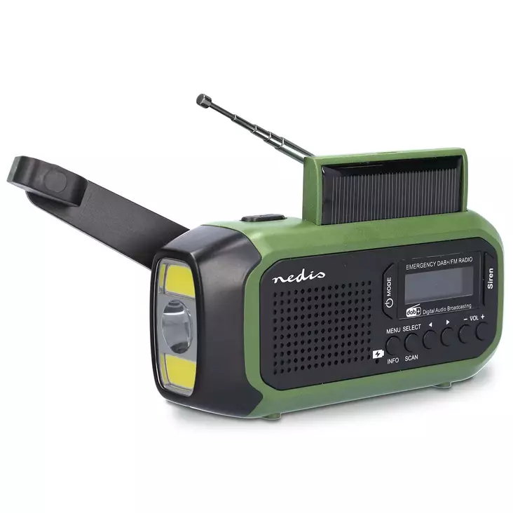 Nödradio | Portabel design | DAB+ / FM | Batteridriven / Handvev / Solar Powered / USB ström | Alarmklockfunktion | Grön / Svart - Radioapparater - 5412810444175 - 1