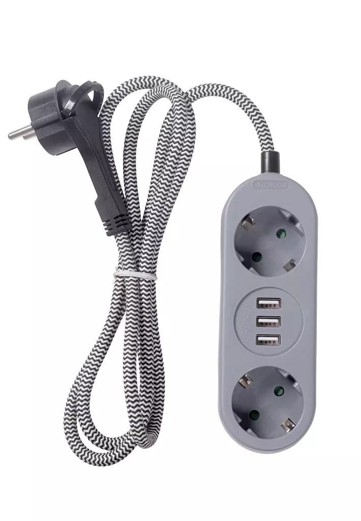 Jatkojohto Flat 1,5m 3xUSB-A 2-osainen, Airam - Inomhusförlängningssladdar - 6435200244475 - 1