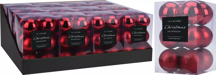 Kuusenpallot 12 kpl punainen - Juldekorationer och textilier - 8719202605105 - 1
