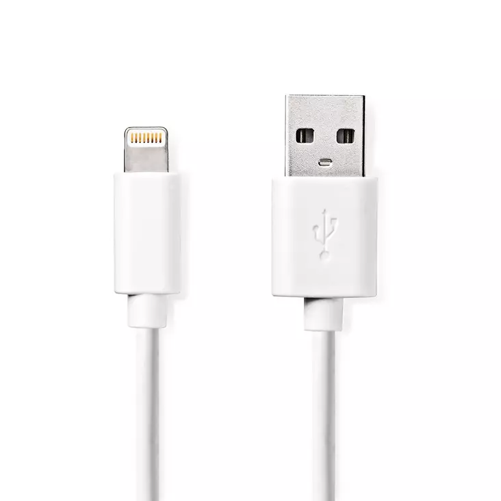Lightning Kabel | USB 2.0 | Apple Lightning, 8-stifts | USB-A Hane | 480 Mbps | Nickelplaterad | 1.00 m | Rund | PVC | Vit | Label - Nedis produkter - 5412810421015 - 1