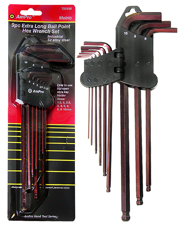 Långa Insexnycklar sats 9-delar s2 - Fastnycklar och vridverktyg - 795609229555 - 1