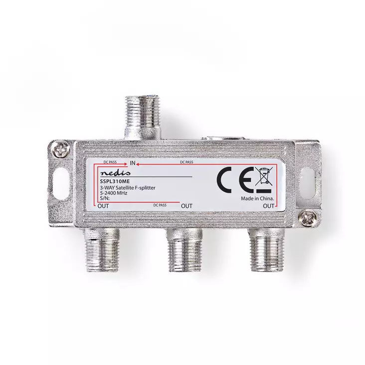 Satellite Splitter | 5 - 2400 MHz | 10.5 dB | Antal ingångar: 1 | Antal utgångar: 3 | Impedans: 75 Ohm | Zinc | Silver - Tillbehör - 5412810298365 - 1