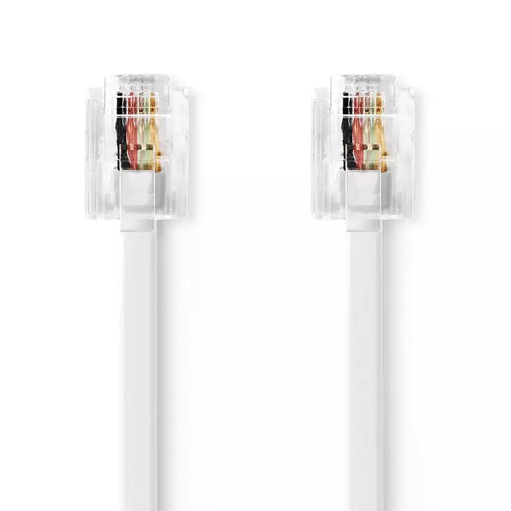 Telekomkabel | RJ11 Hane | RJ11 Hane | 10.0 m | Kabelns utformning: Platt | Guldplaterad | Kabeltyp: RJ11 | Vit | Label - Telekablar och kontakter - 5412810427765 - 1