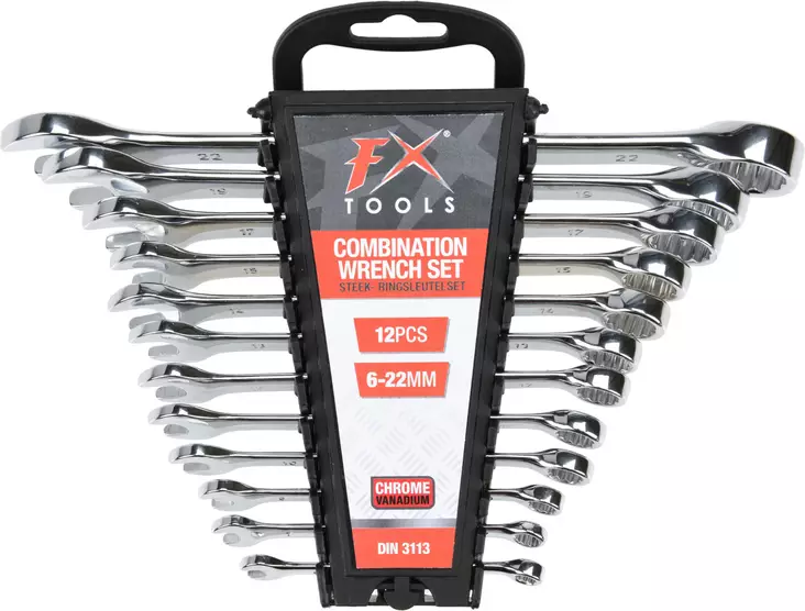 FX Tools 12-delad kombinyckelsats 6–22 mm – hållbart kromvanadium, matt yta - Fastnycklar och vridverktyg - 8721037000505 - 1