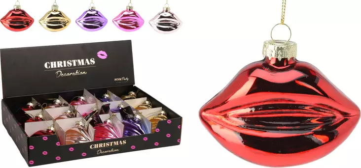 Glasjulprydnad i form av läppar 8 cm – glansig och färgglad hängande dekoration för feststämning - Juldekorationer och textilier - 8721037215565 - 1