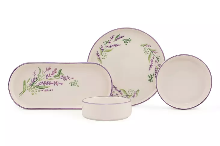 Frukostset (14 delar), vit-lila-grön, 19 cm, tålig, praktisk - Tallrikar - 8683743184125 - 1