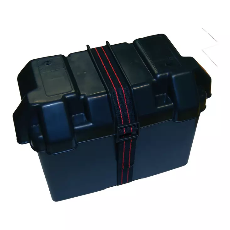 Akkukotelo 34 x 19 x 23 cm Easterner kiinnitysnauhalla - Kestävä akkulaatikko veneeseen ja vapaa-aikaan - Båtmotor - 6430022584655 - 1