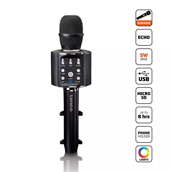 Bluetooth® Karaoke-mikrofon med högtalare och belysning Svart - Mikrofoner och karaokemaskiner - 8711902042105 - 1