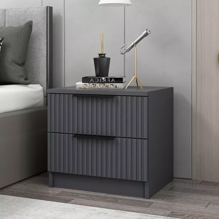 Sängbord Hanah Home Kale Plus Antracit Spånskiva 50x47x40 cm - Nattduksbord - 8683742567325 - 1