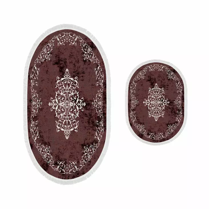 Badrumsmatta Set Mijölnir Claret Red 100% Polyester Halkfri Antibakteriell 50x60 cm & 60x100 cm - Badrumsmattor och våtrumsmattor - 8683342421195 - 1
