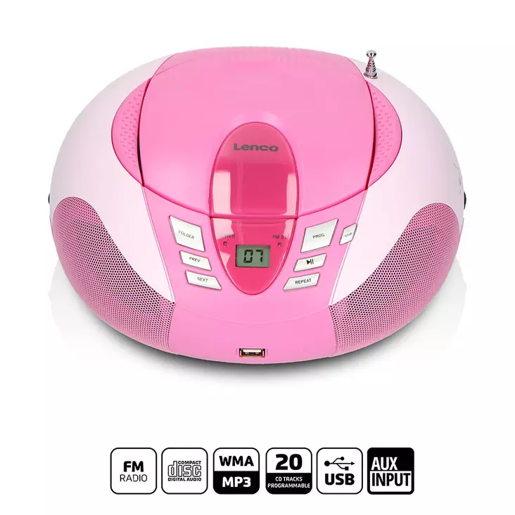 Bärbar FM-radio CD- och USB-spelare Rosa - Radioapparater - 8711902024385 - 1