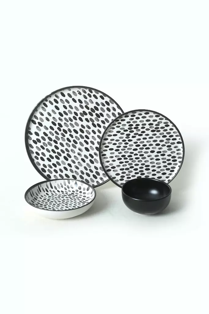 Matsservis Hermia Svart Vit Keramik 24 Delar - Serveringsfat - 8684282478355 - 1