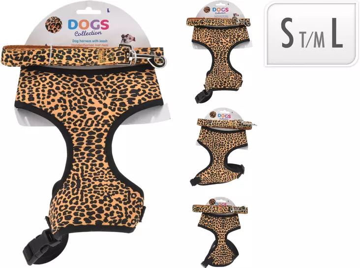 Hundsele med koppel i leopardmönster polyester 120 cm - Hundhalsband, koppel och selar - 8720573901895 - 1