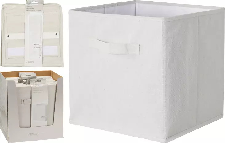 Förvaringslåda i tyg med handtag 30 x 30 x 30 cm, off-white - Plastlådor och förvaringslådor - 8721037454865 - 1