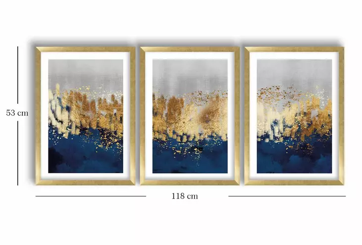 Inramad MDF-tavla Wallity Guld Marinblå Grå MDF 38x53 cm 3 Delar - Tavlor och ramar - 8683743825295 - 1
