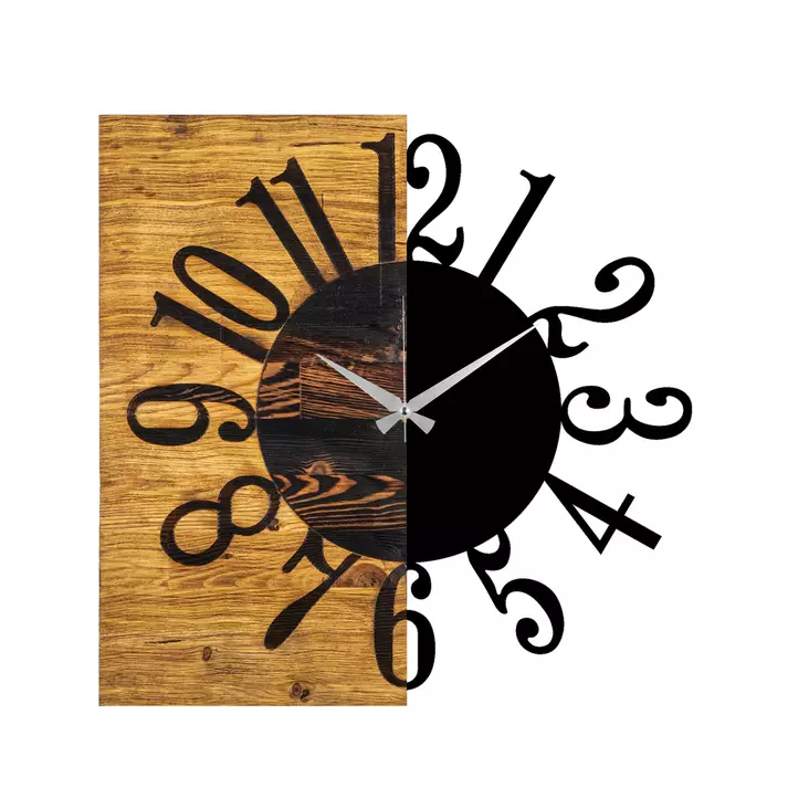 Väggklocka Wallity Wooden Clock 7 Valnöt/Svart Trä Metall 58x58 cm - Väggklockor - 8683342204385 - 1